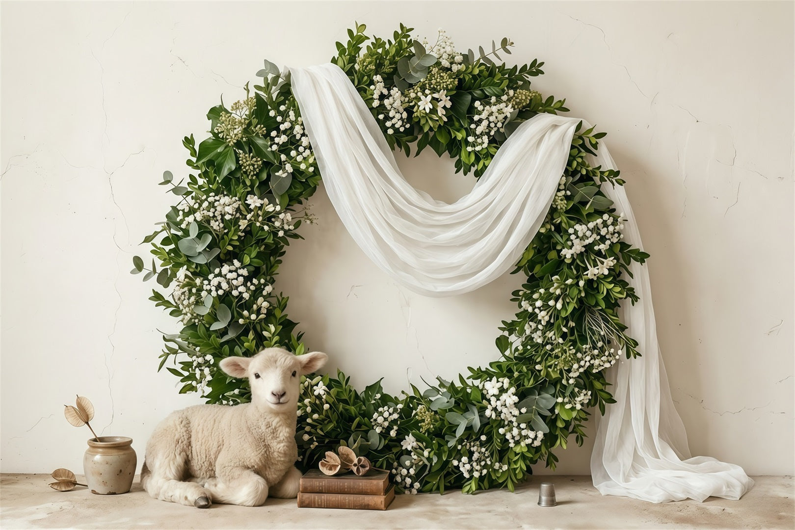 Easter Spring Floral Wreath Backdrop Nordic Lamb Rustic Decor Photo Shoot Easter Backdrop UK CSH63-47