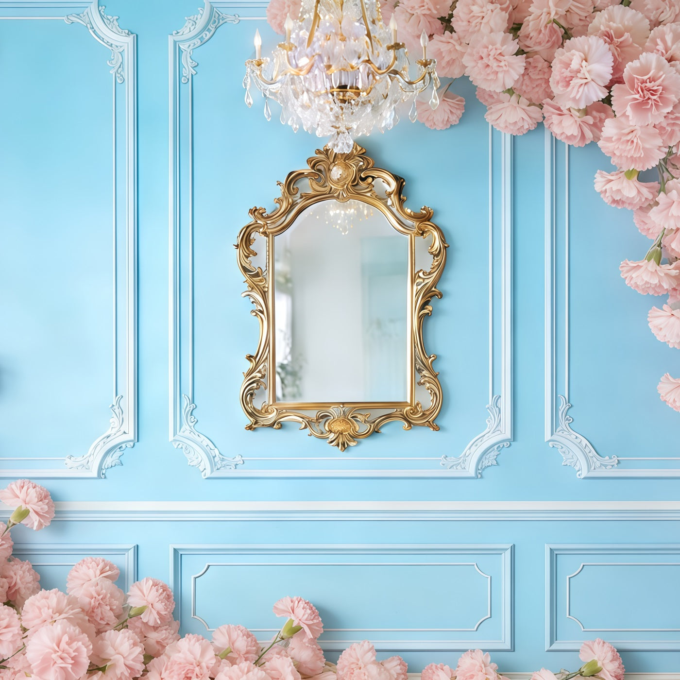Carnation Mother's Day Backdrop Blue Wall Pink Flower Mother's Day Backdrop UK CSH63-53