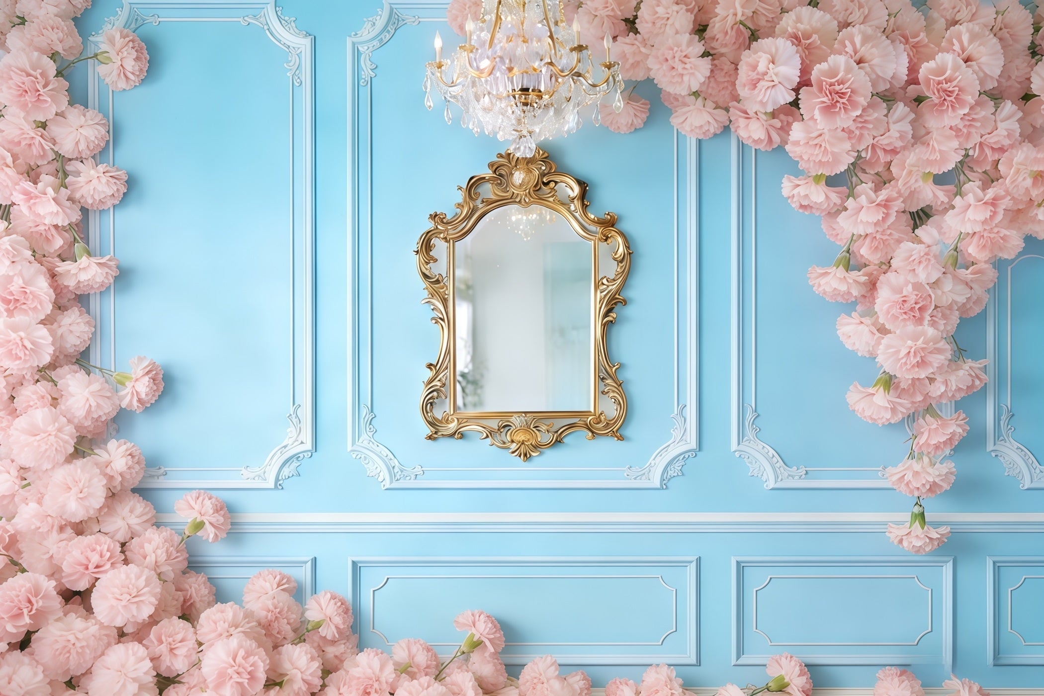 Carnation Mother's Day Backdrop Blue Wall Pink Flower Mother's Day Backdrop UK CSH63-53