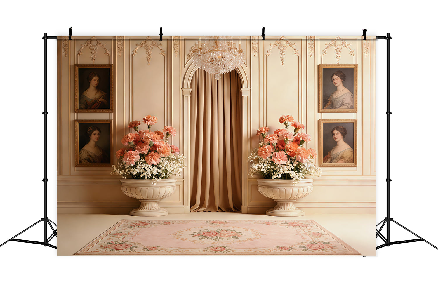 Carnation Mother's Day Backdrop Vintage Cream Parlor Floral Mother's Day Backdrop UK CSH63-54