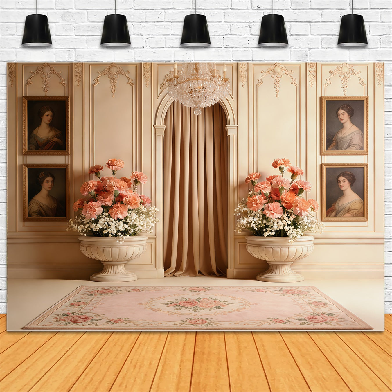 Carnation Mother's Day Backdrop Vintage Cream Parlor Floral Mother's Day Backdrop UK CSH63-54