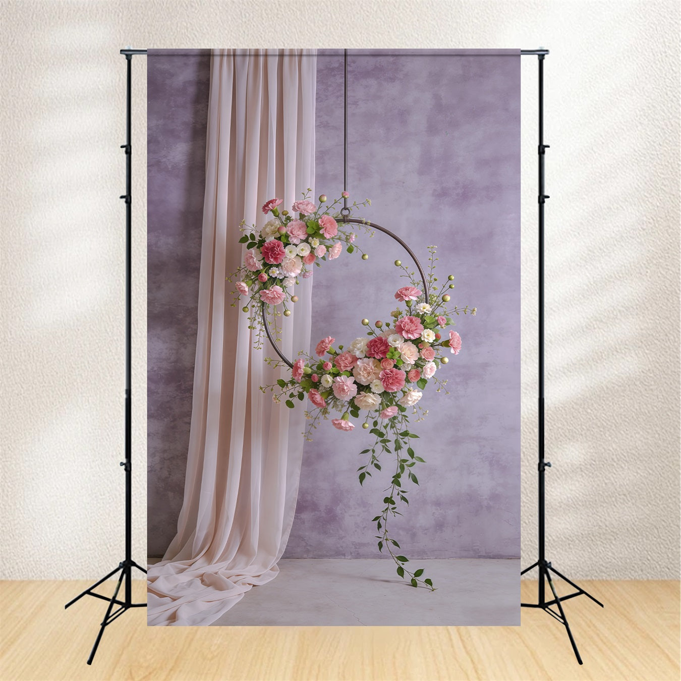 Carnation Mother's Day Backdrop Lavender Hanging Hoop Blossom Mother's Day Backdrop UK CSH63-56