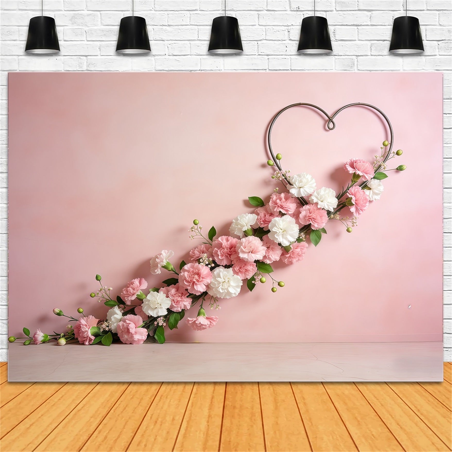 Floral Wreath Mother's Day Backdrop Pink Heart Carnation Garland Mothers Day Backdrop UK CSH63-58