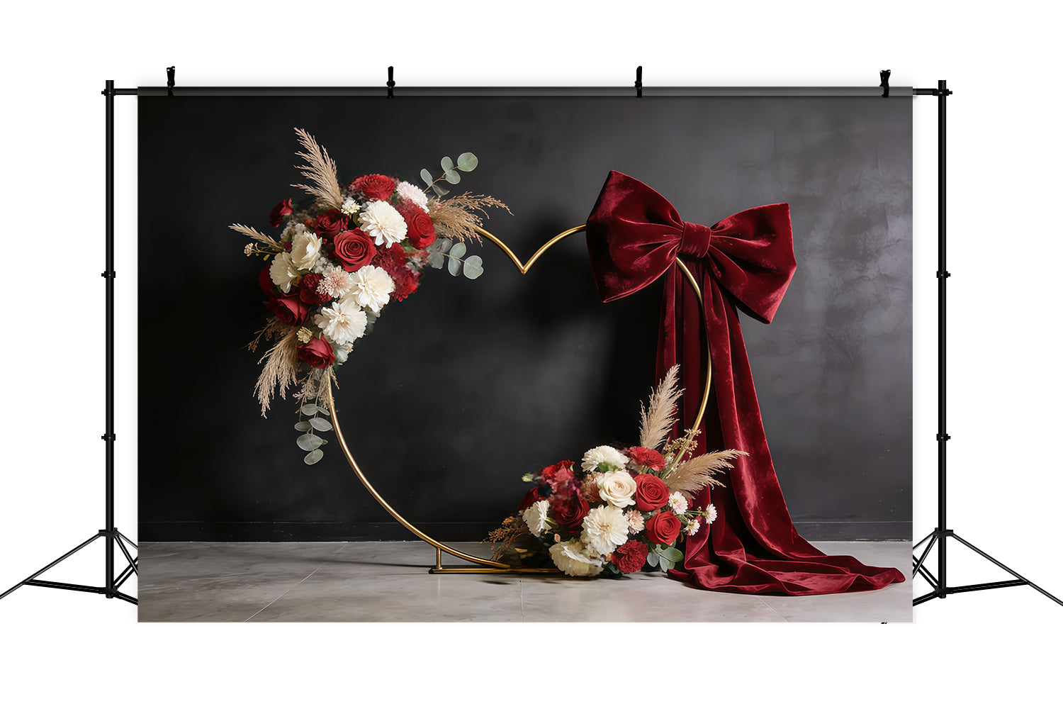 Floral Wreath Mother's Day Backdrop Burgundy Velvet Heart Bloom Mothers Day Backdrop UK CSH63-60