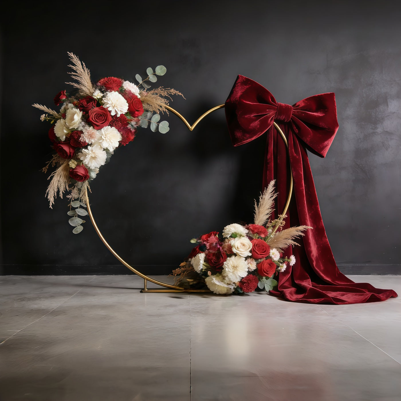 Floral Wreath Mother's Day Backdrop Burgundy Velvet Heart Bloom Mothers Day Backdrop UK CSH63-60
