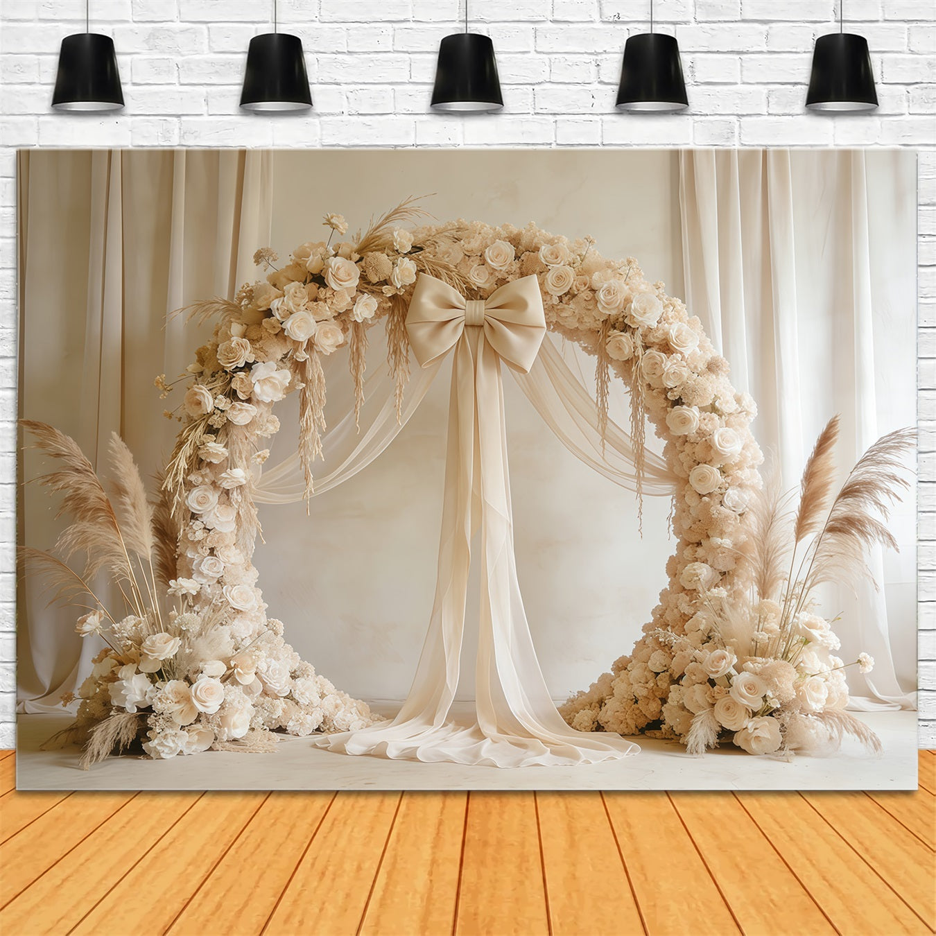 Floral Wreath Mother's Day Backdrop Ivory Pampas Flower Arch Mothers Day Backdrop UK CSH63-61