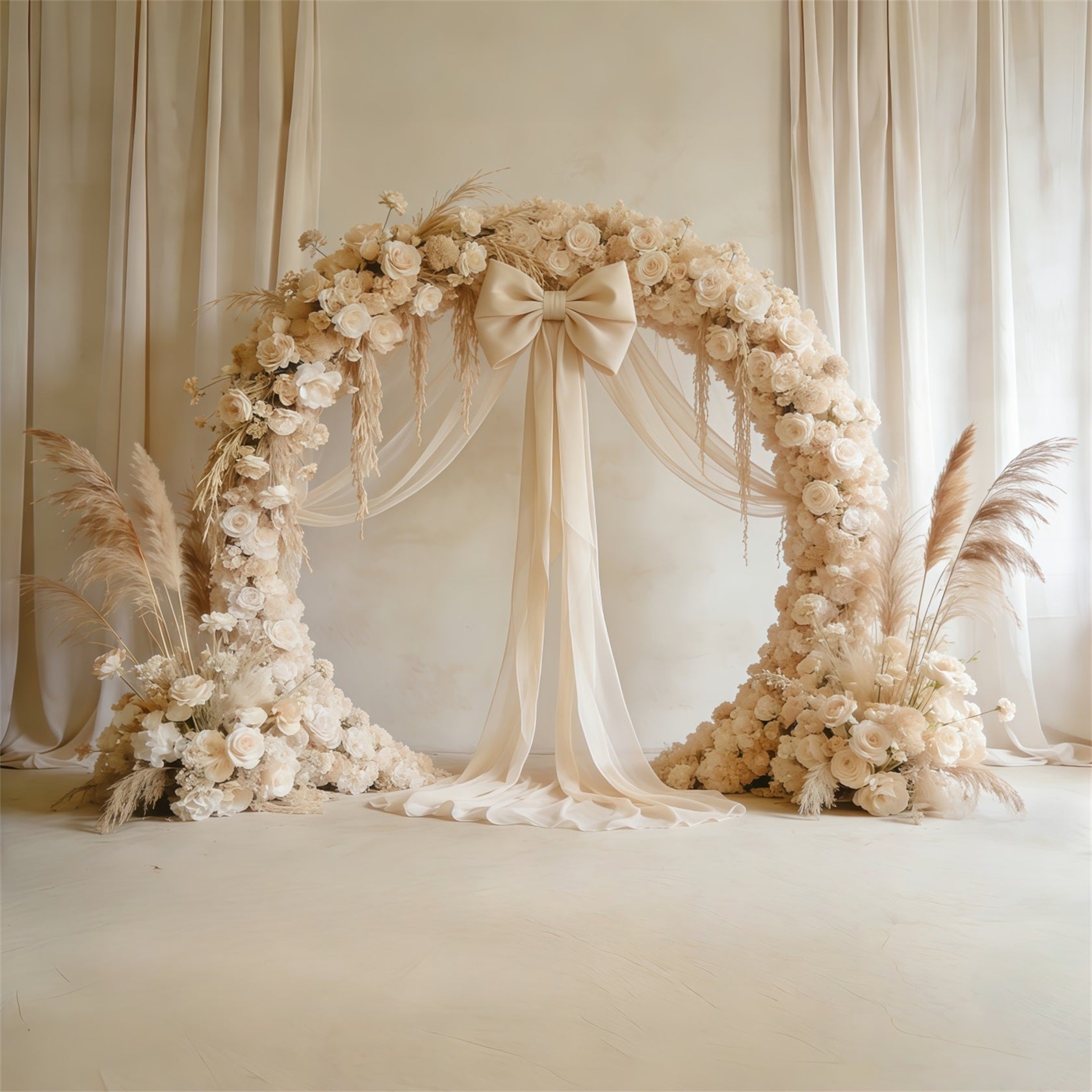 Floral Wreath Mother's Day Backdrop Ivory Pampas Flower Arch Mothers Day Backdrop UK CSH63-61
