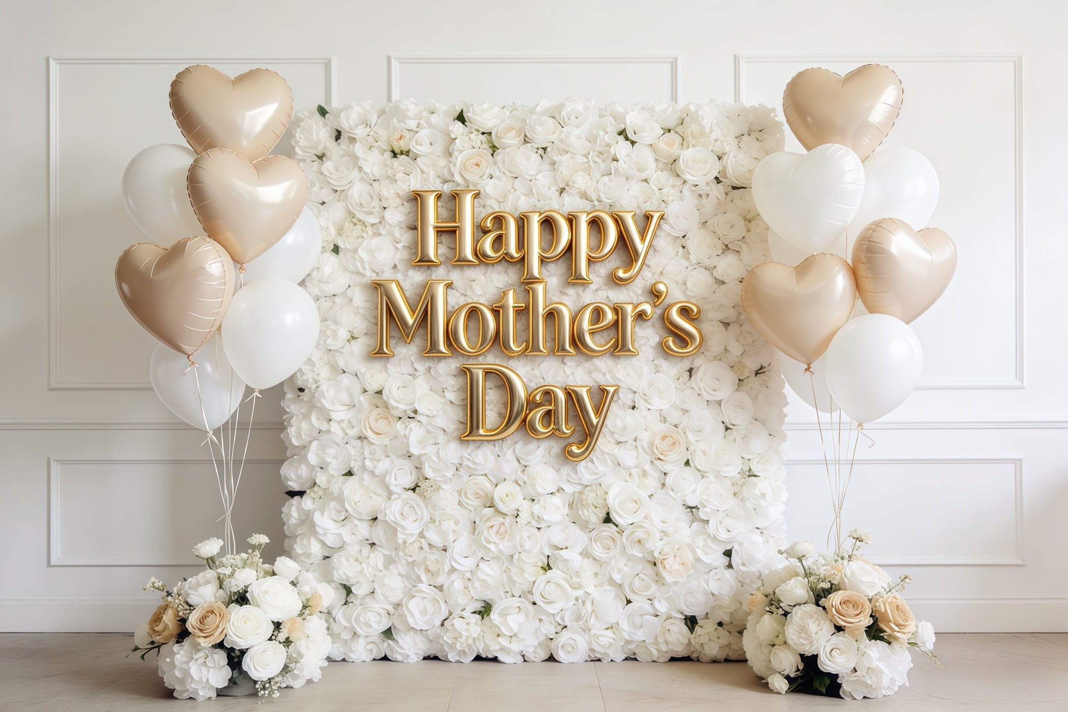 Mother’s Day Lettering Backdrop White Rose Balloon Wall Mother's Day Photo Backdrop UK CSH63-62