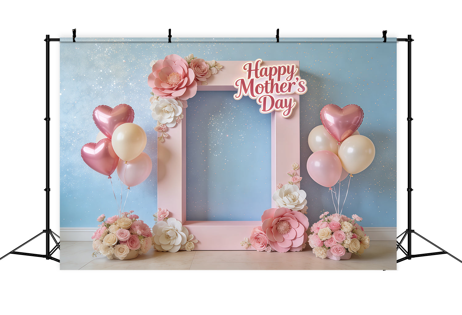 Mother’s Day Lettering Backdrop Pink Floral Balloon Frame Mother's Day Photo Backdrop UK CSH63-63