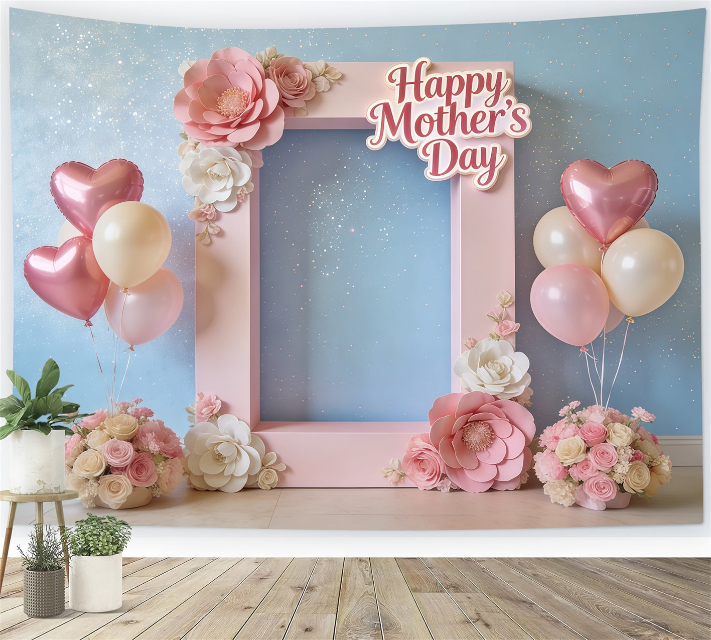 Mother’s Day Lettering Backdrop Pink Floral Balloon Frame Mother's Day Photo Backdrop UK CSH63-63