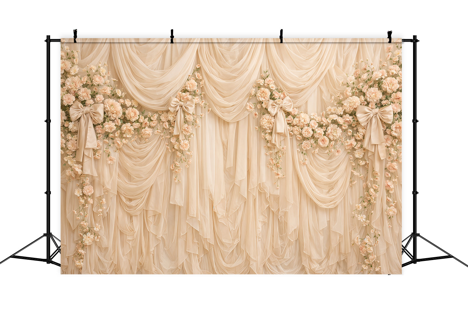 Ribbon Bow Mother's Day Backdrop Champagne Draped Floral Bow Mother's Day Backdrops UK CSH63-69