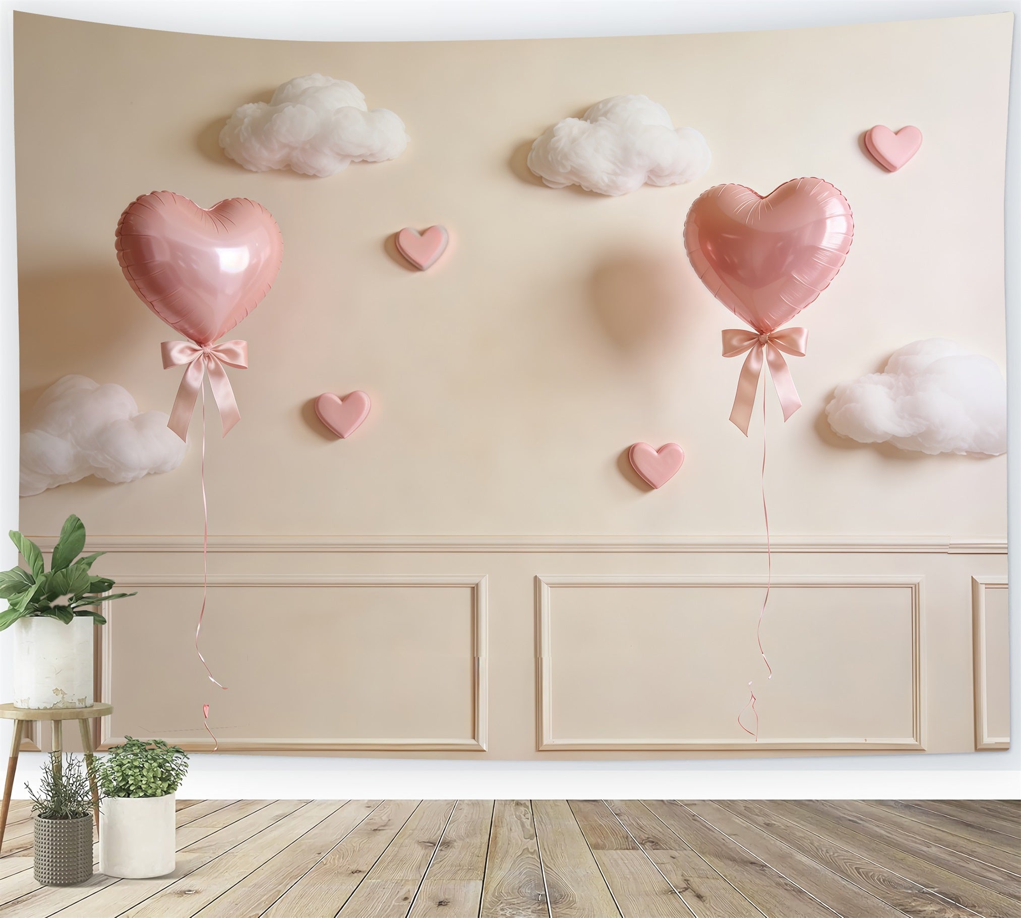 Ribbon Bow Mother's Day Backdrop Pink Heart Balloon Cloud Wall Mother's Day Backdrops UK CSH63-74