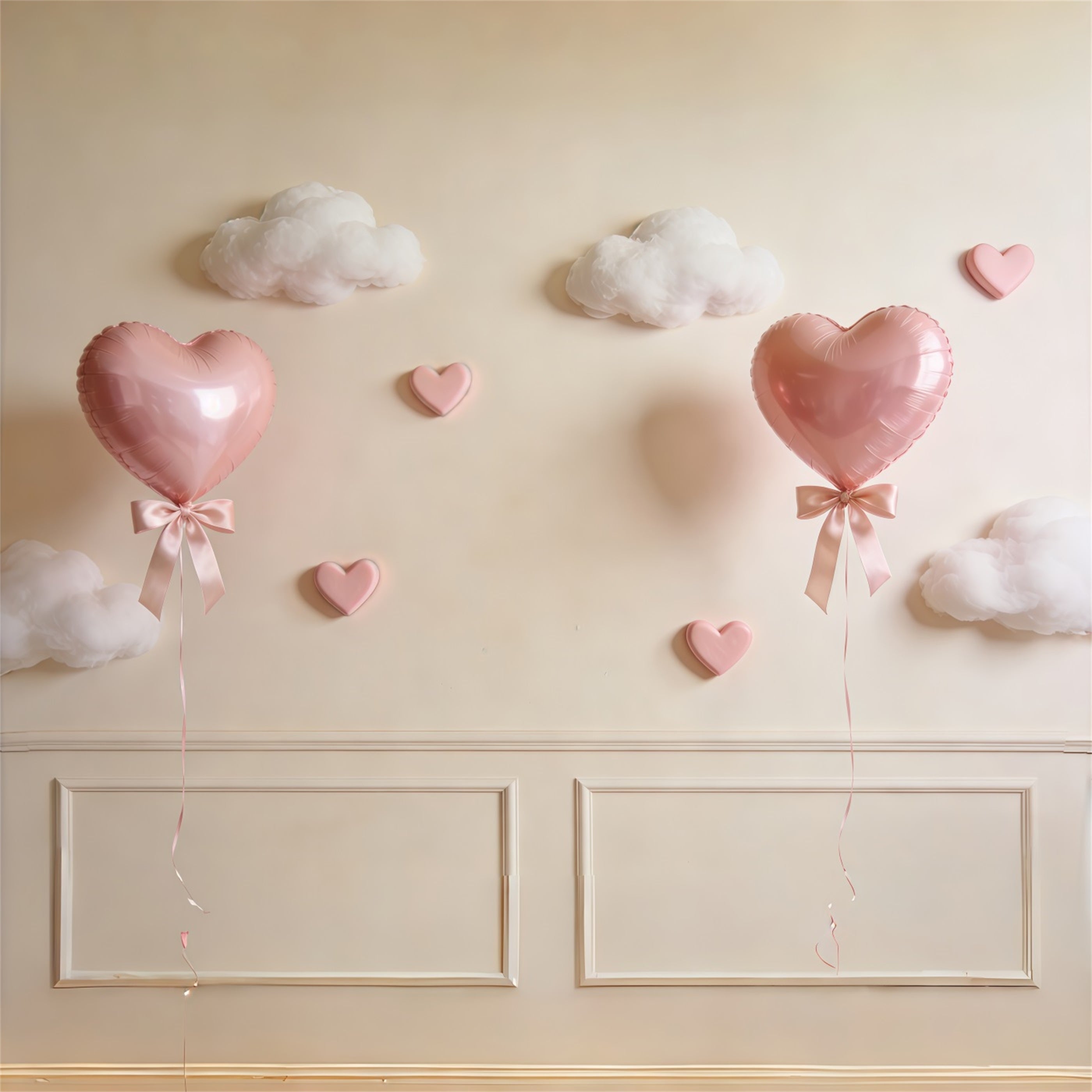 Ribbon Bow Mother's Day Backdrop Pink Heart Balloon Cloud Wall Mother's Day Backdrops UK CSH63-74