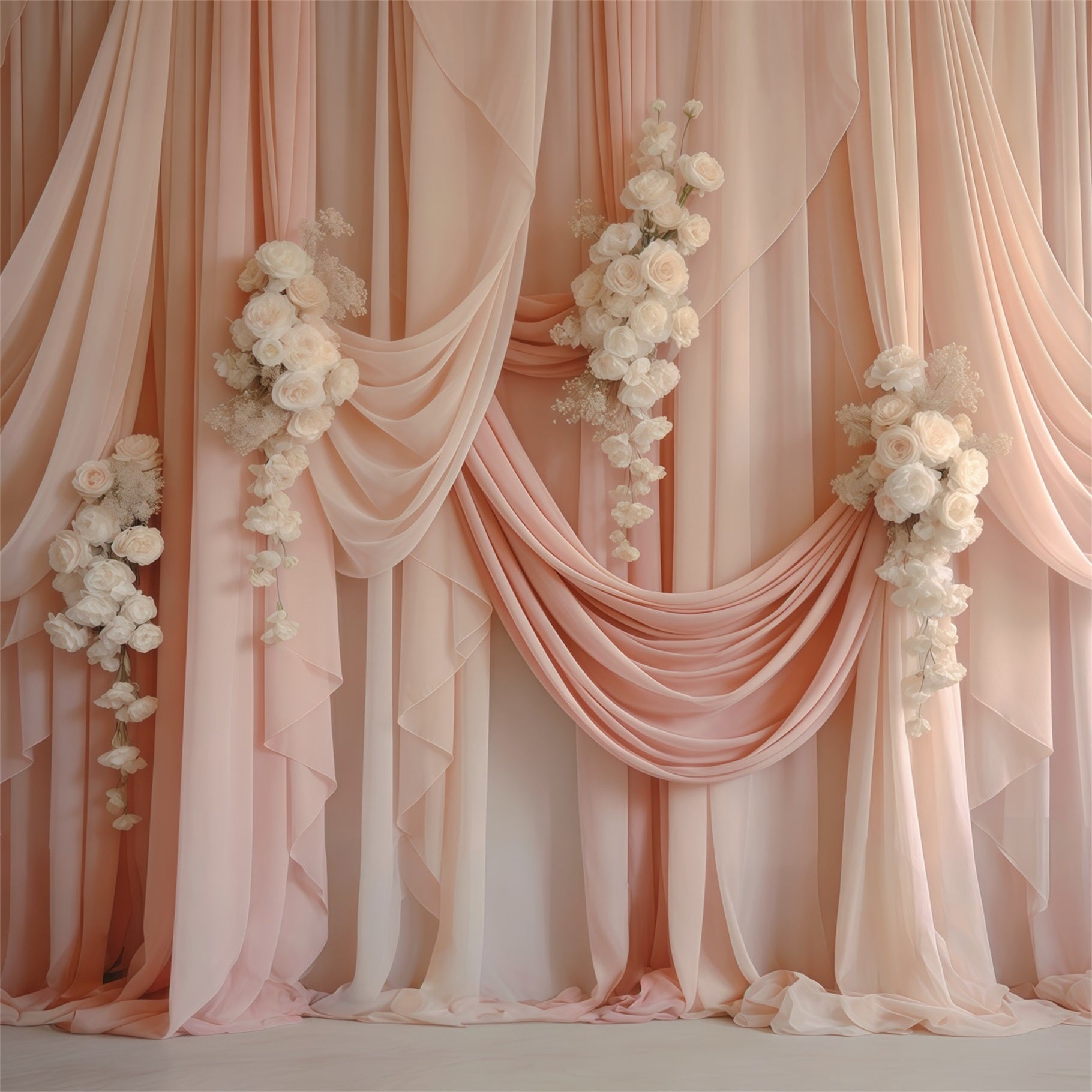 Sheer Curtains Mother's Day Backdrop Blush Draped White Rose Swags Mothers Day Backdrops UK CSH63-75