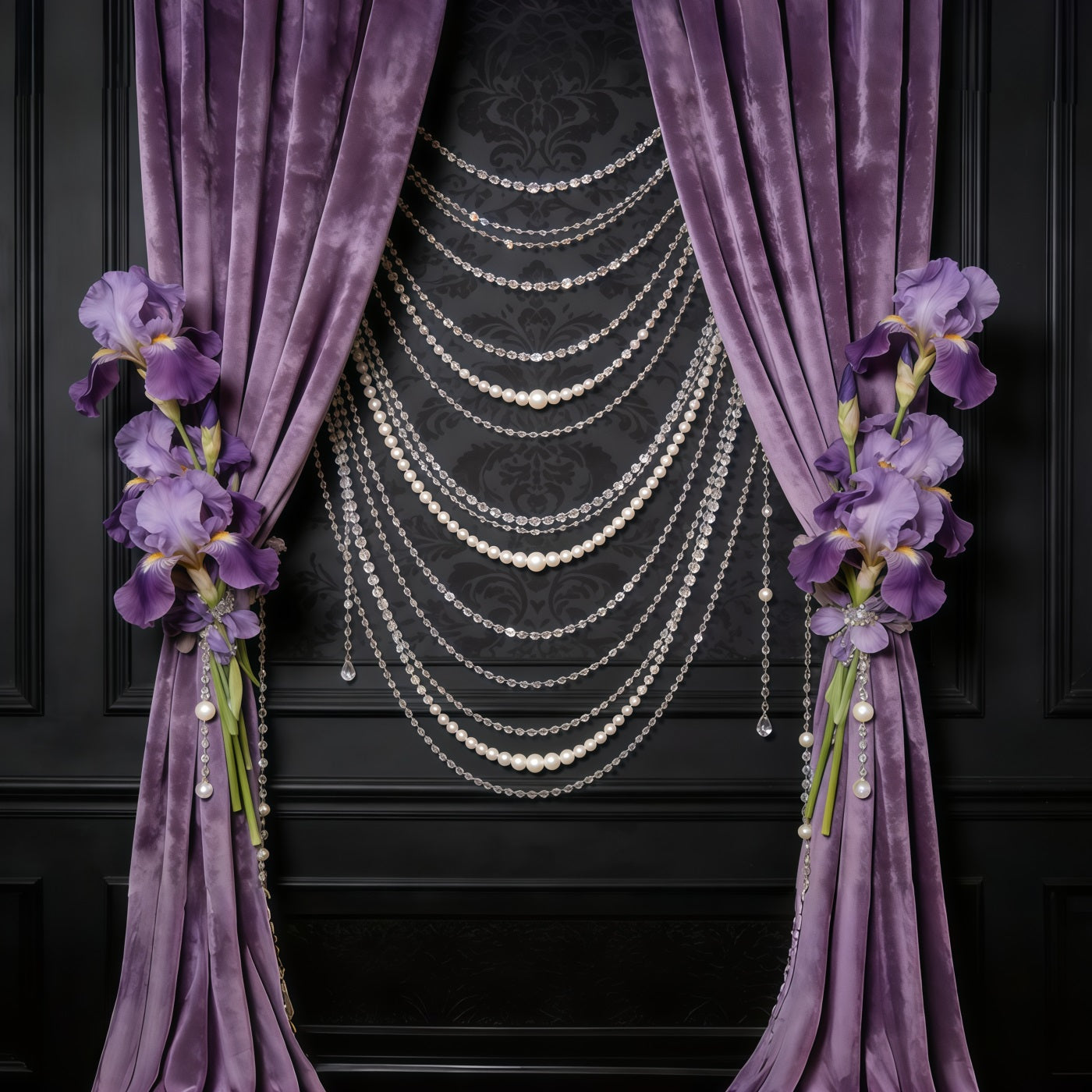 Sheer Curtains Mother's Day Backdrop Lavender Velvet Pearl Iris Curtains Mothers Day Backdrops UK CSH63-77