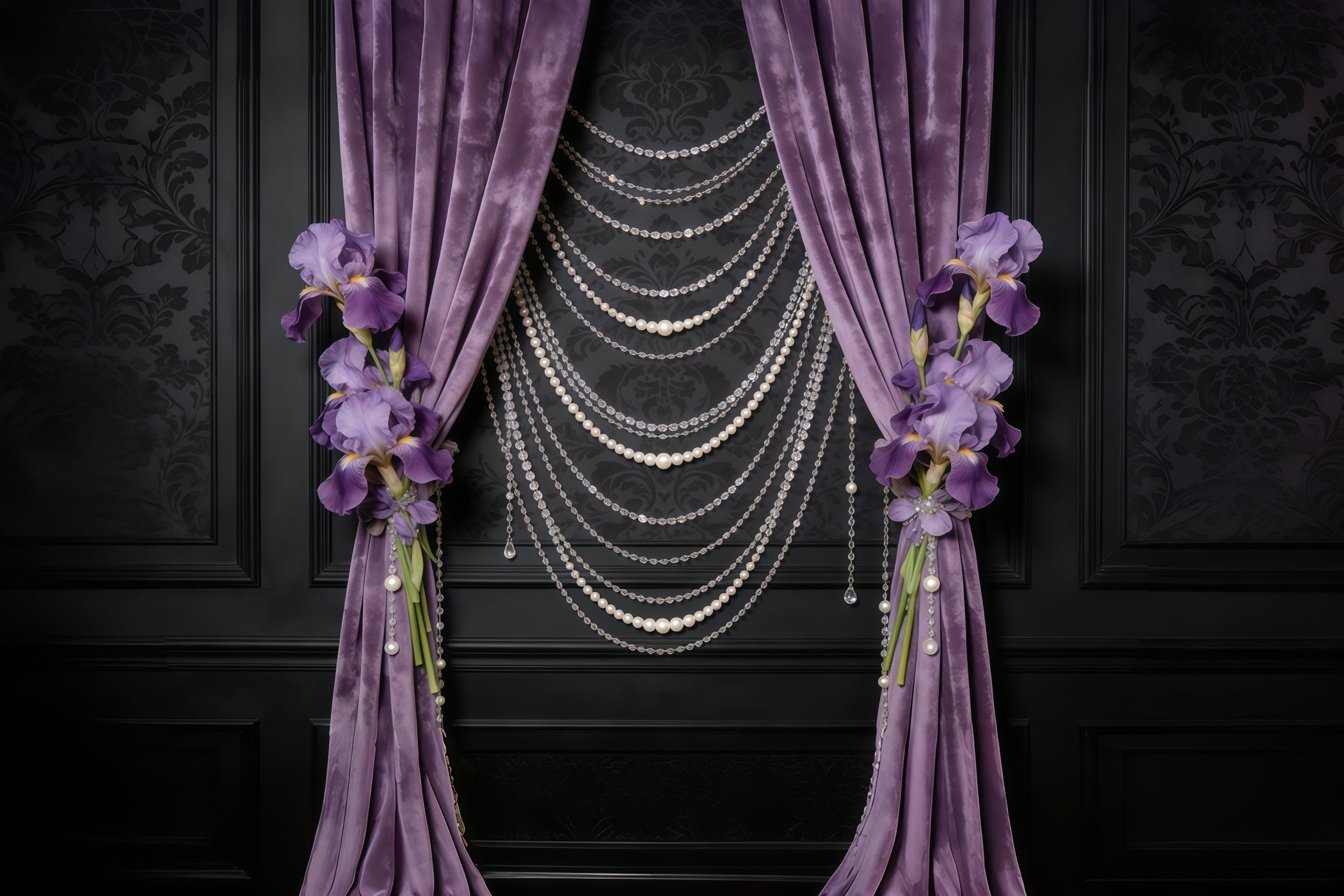 Sheer Curtains Mother's Day Backdrop Lavender Velvet Pearl Iris Curtains Mothers Day Backdrops UK CSH63-77