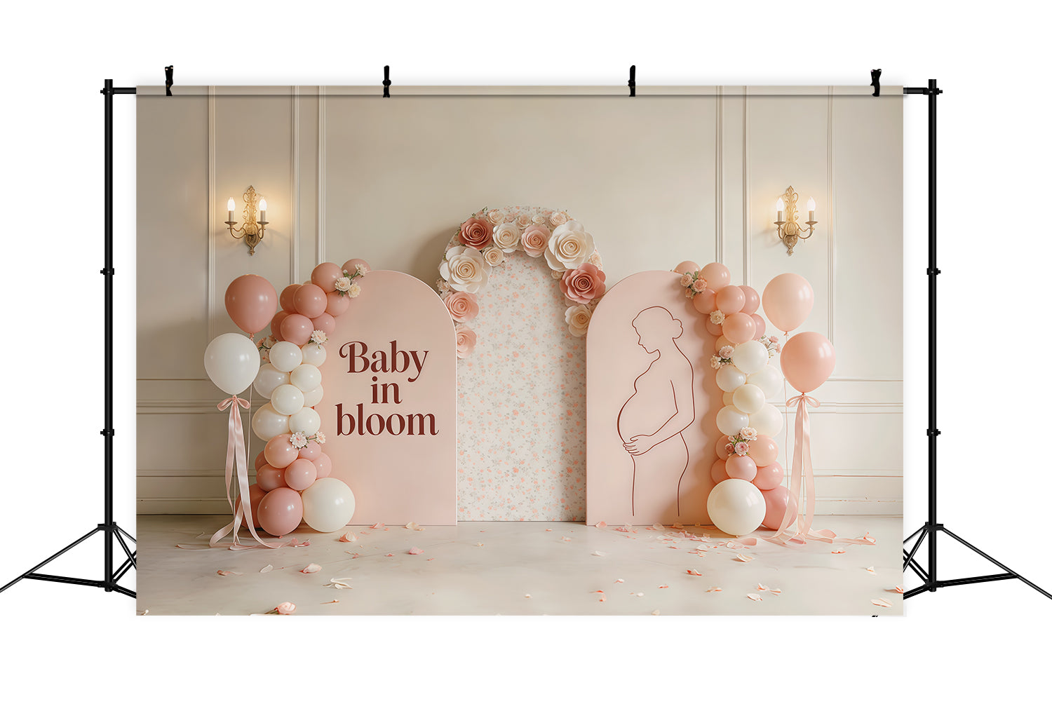 Mother Daughter Silhouette Mother's Day Backdrop Blush Floral Balloon Arch Mother Day Backdrop UK CSH63-82