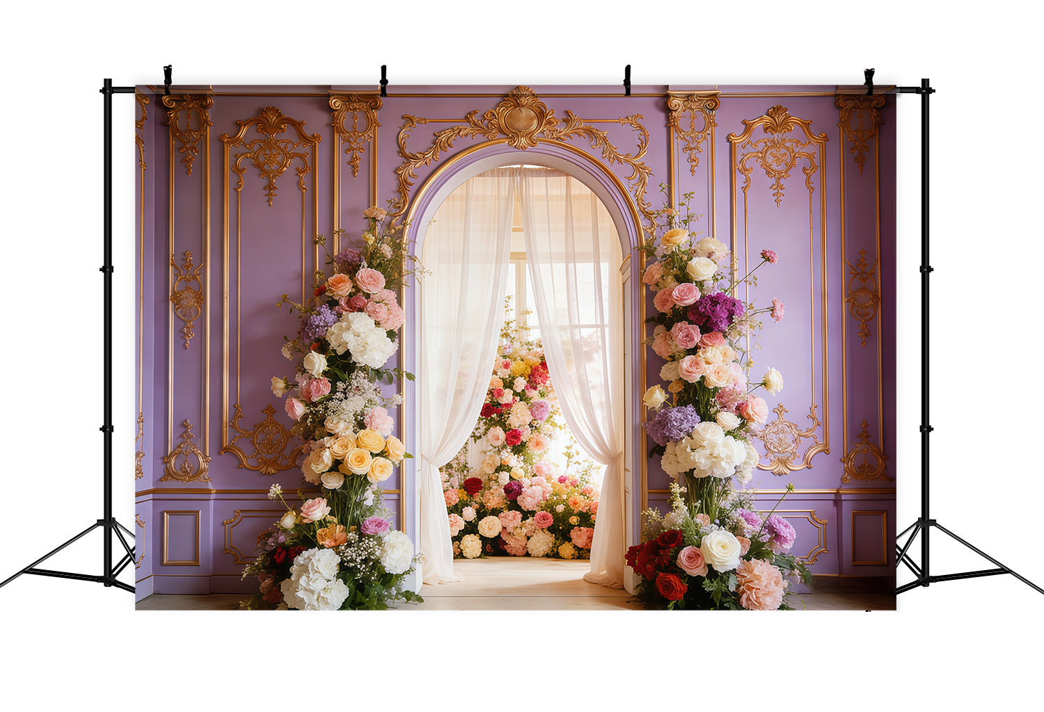 Rococo Floral Mother's Day Backdrop Lavender Palace Bloom Archway Mother's Day Photoshoot Backdrop UK CSH63-88