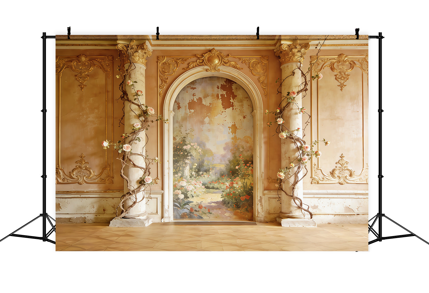 Rococo Floral Mother's Day Backdrop Golden Garden Mural Archway Mother's Day Photoshoot Backdrop UK CSH63-89