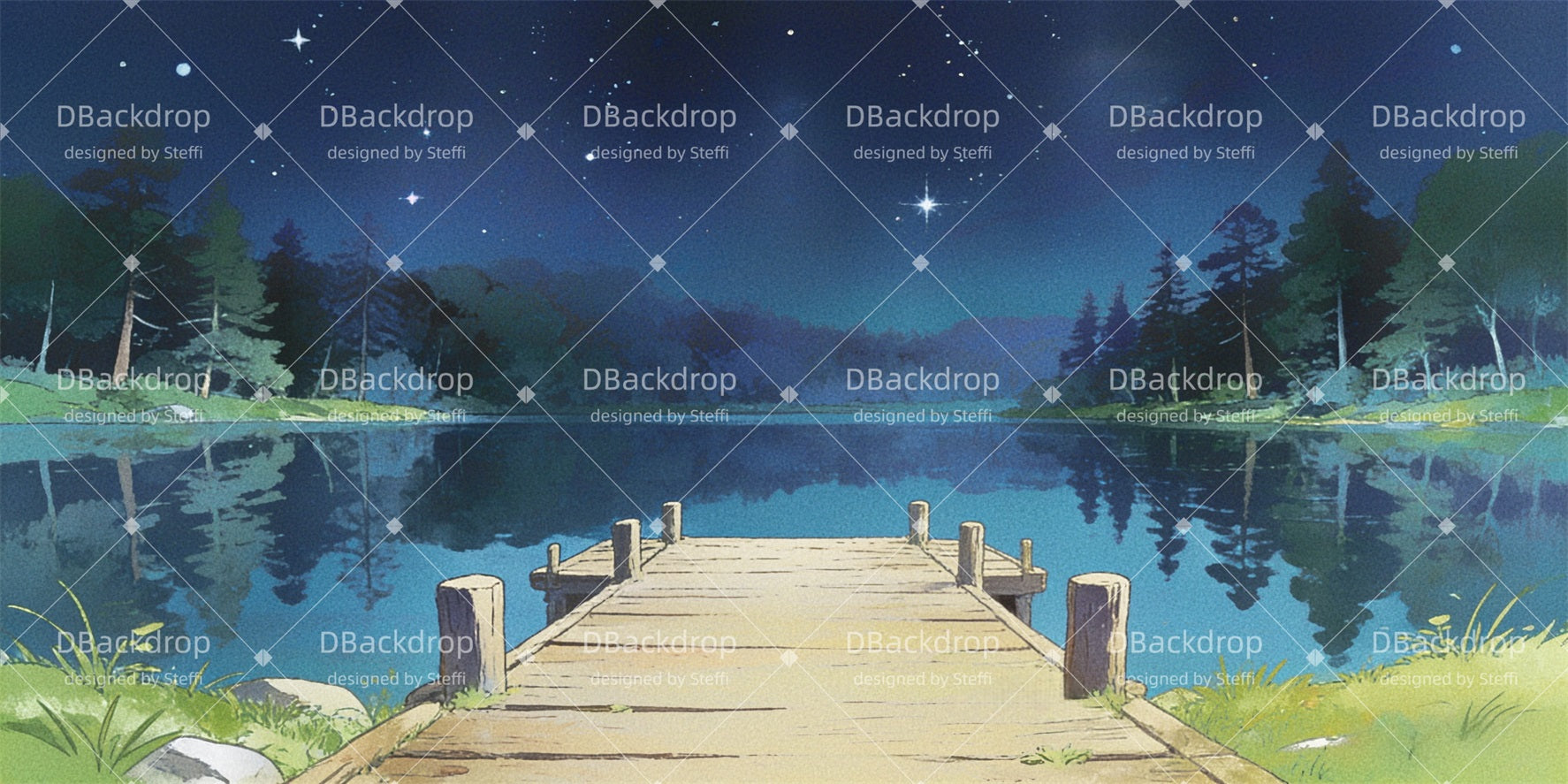 Stage Backdrop Nighttime Quiet Riverbank Scenery Backdrops For Theater UK CSH63-T17