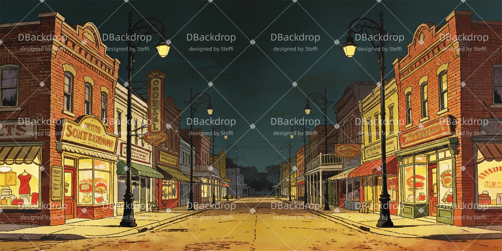 Stage Backdrop Southern Village Street Scene Movie Theater Backdrop UK CSH63-T19