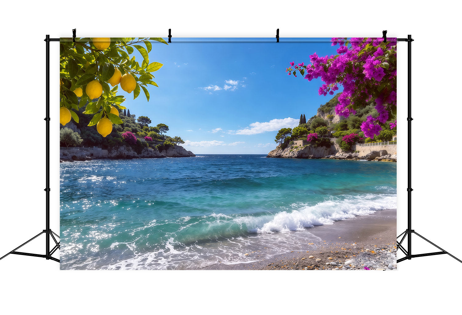 Amalfi Coast Backdrop Lemon Blossom Coastal Blue Cove Summer Photo Backdrop UK CSH64-80