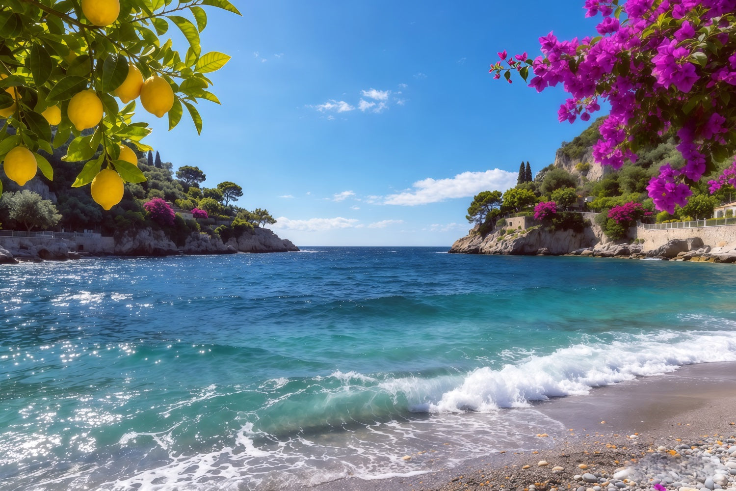 Amalfi Coast Backdrop Lemon Blossom Coastal Blue Cove Summer Photo Backdrop UK CSH64-80
