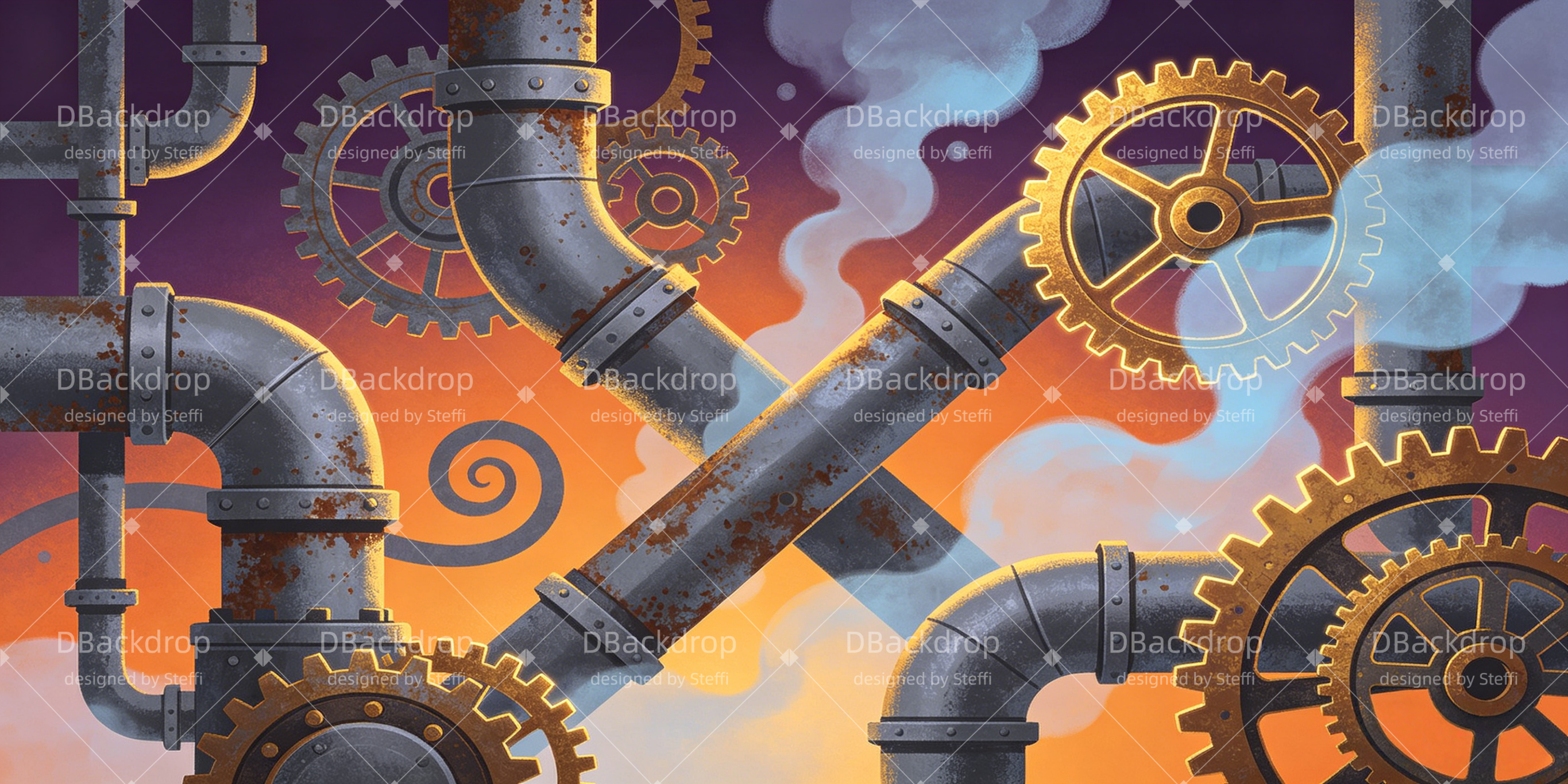 Steampunk Backdrop Rusty Steam Gear Pipeworks VBS Backdrops UK CSH64-T7