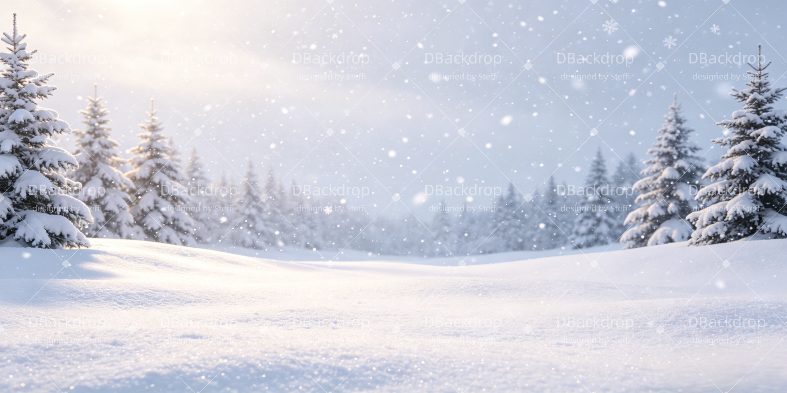 Snowscape Backdrop Snowy Pine Meadow Morning Glow Scuba VBS Backdrop UK CSH64-T9