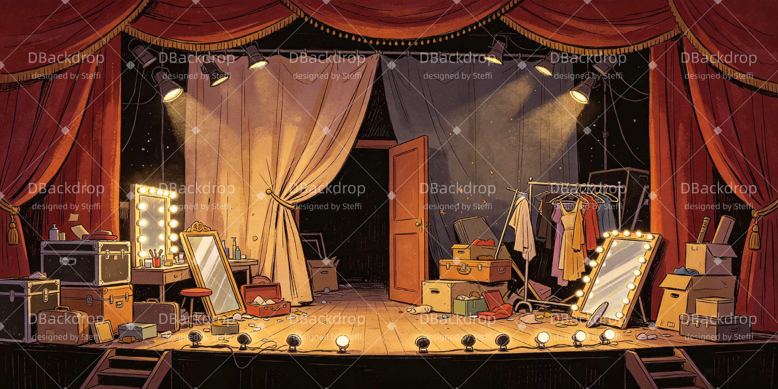 Performance Backdrops Cluttered Dressing Room Theater Stage Backdrop UK CSH66-T10