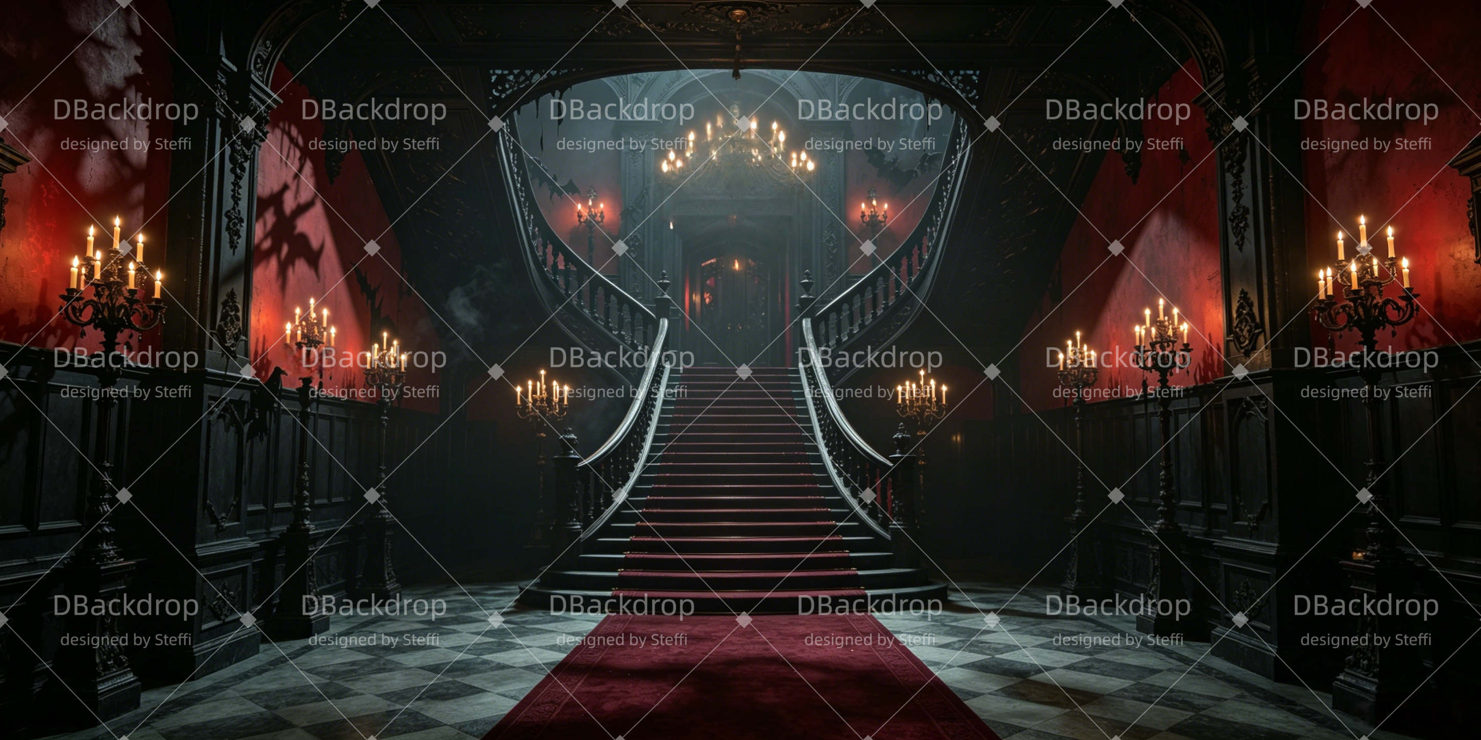 Backdrop For Theater Gothic Mansion Staircase Stage UK Backdrop CSH66-T33