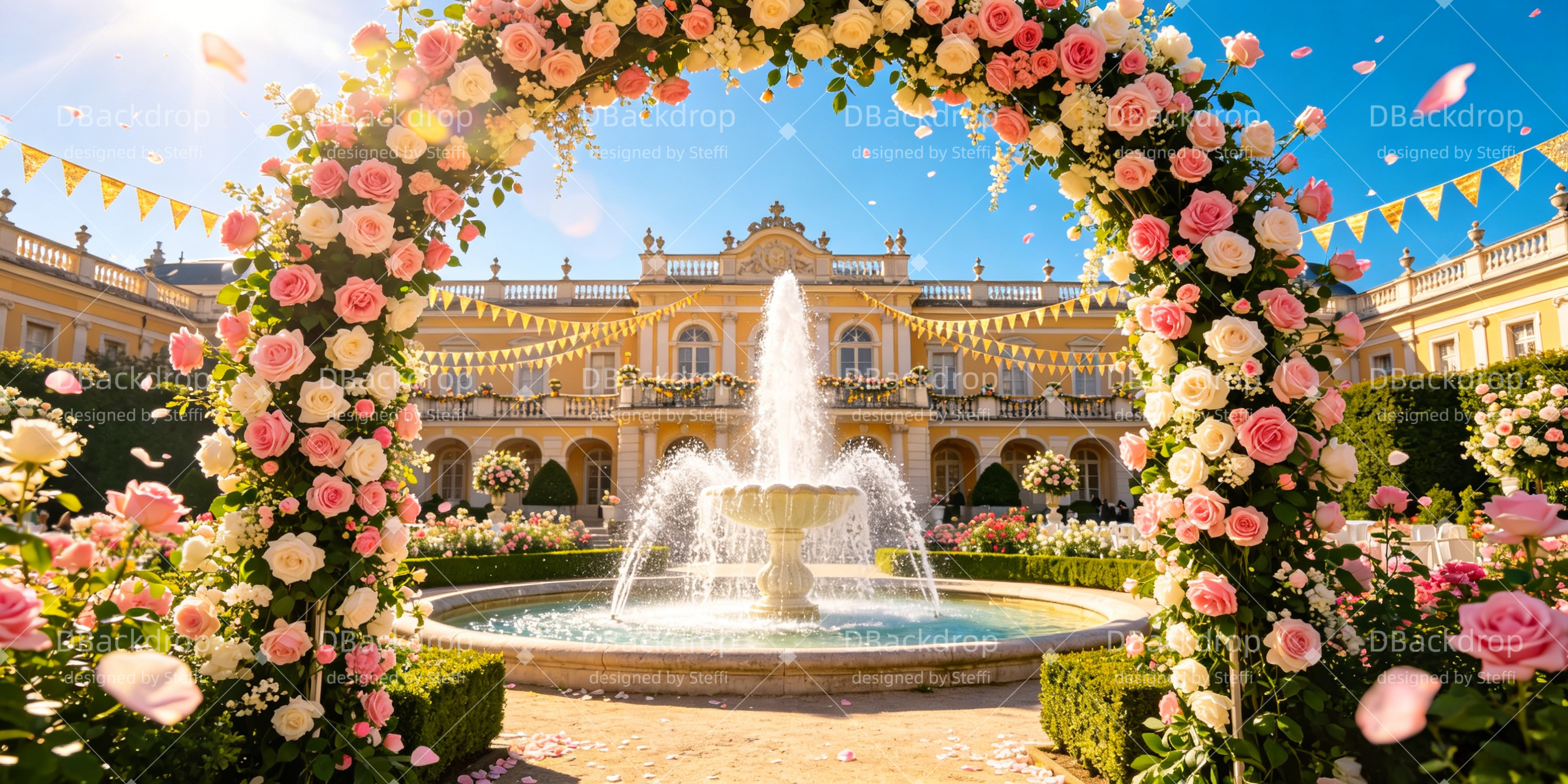 Professional Stage Backdrops Rose Garden Fountain Dance Backdrops UK CSH66-T50