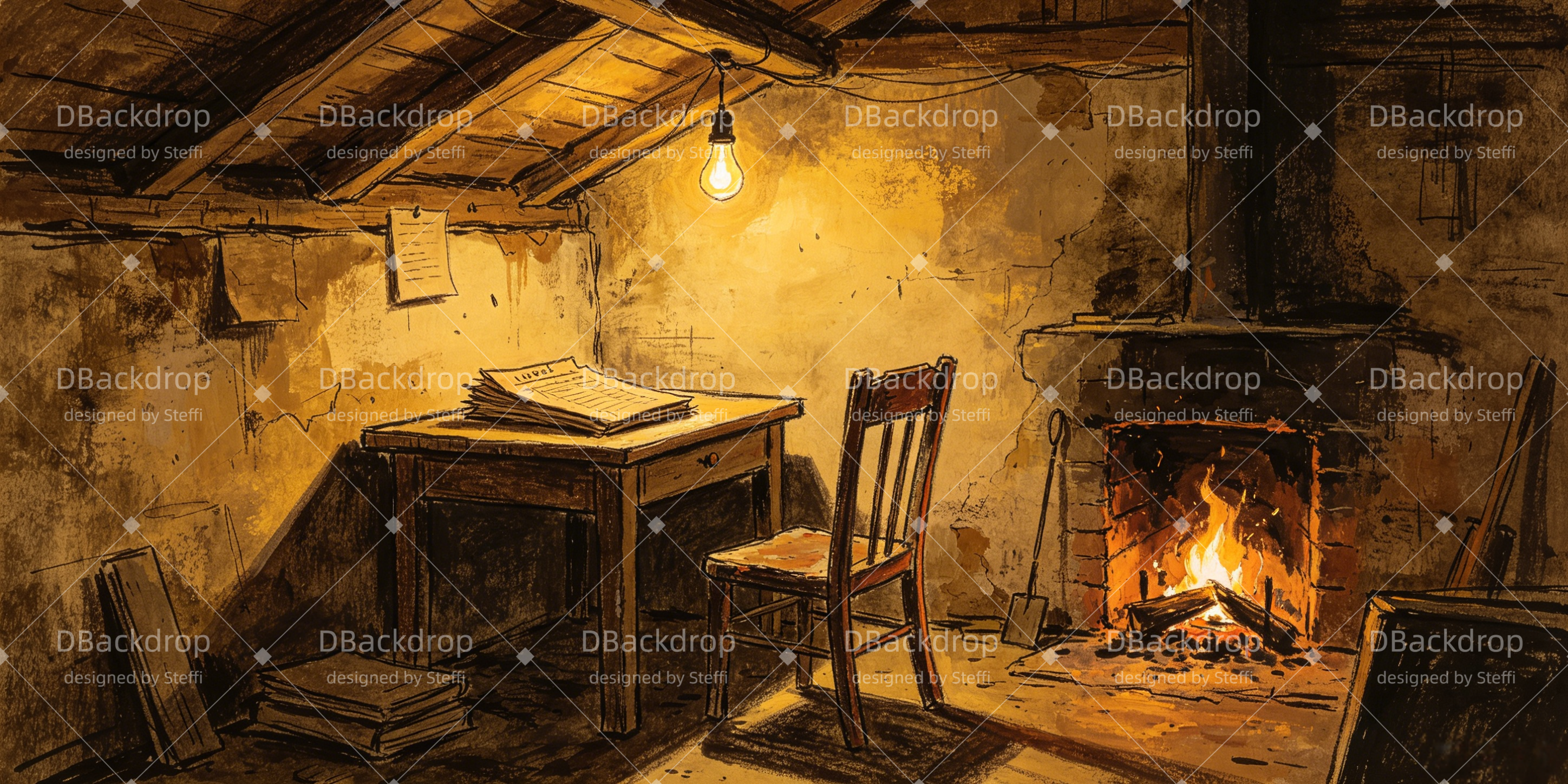 Stage Backdrop Rustic Attic Office Backdrop For Theater Play UK CSH66-T63
