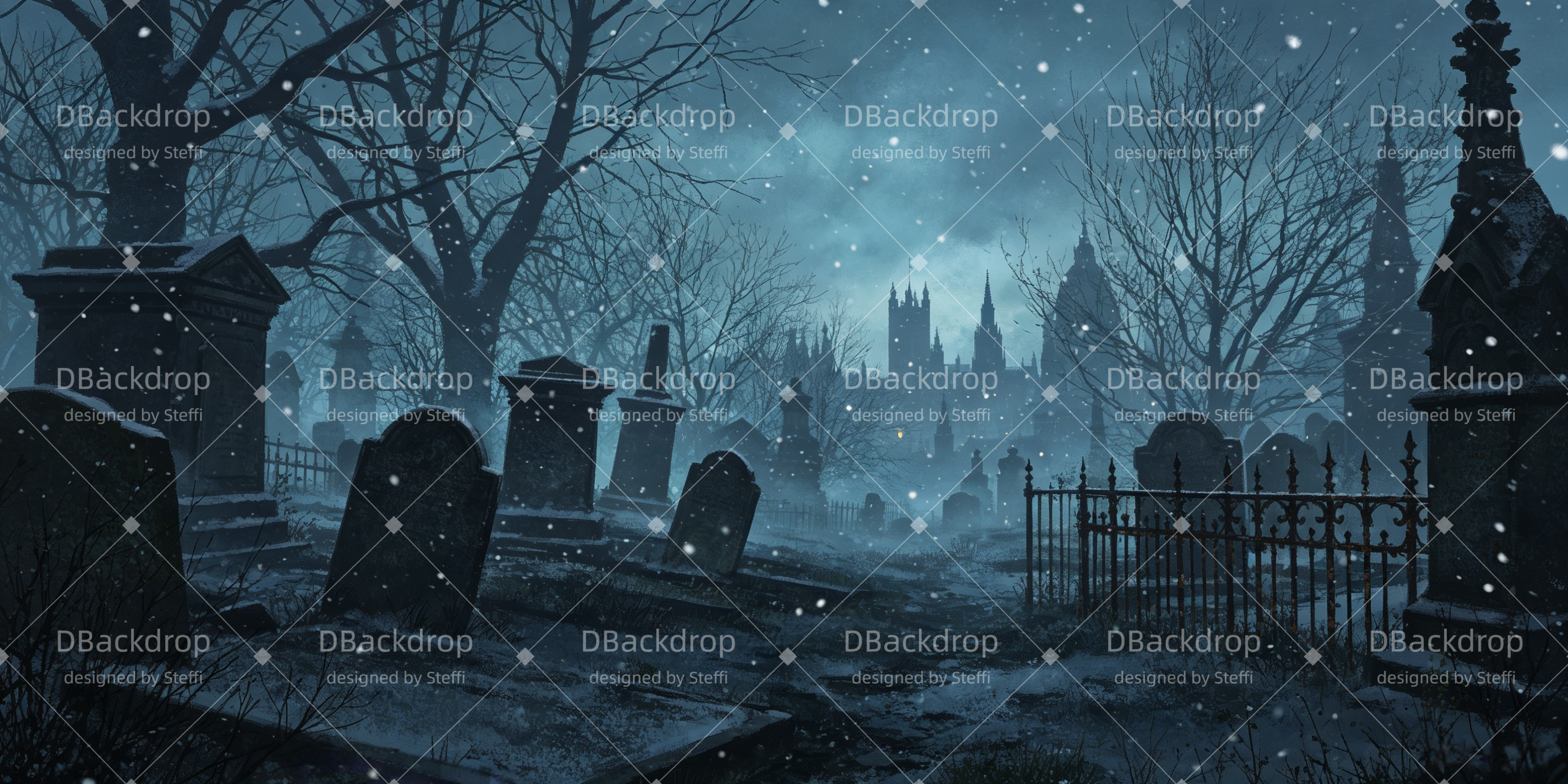Performance Backdrops Snowy Gothic Cemetery Backdrops For UK Theater CSH66-T69