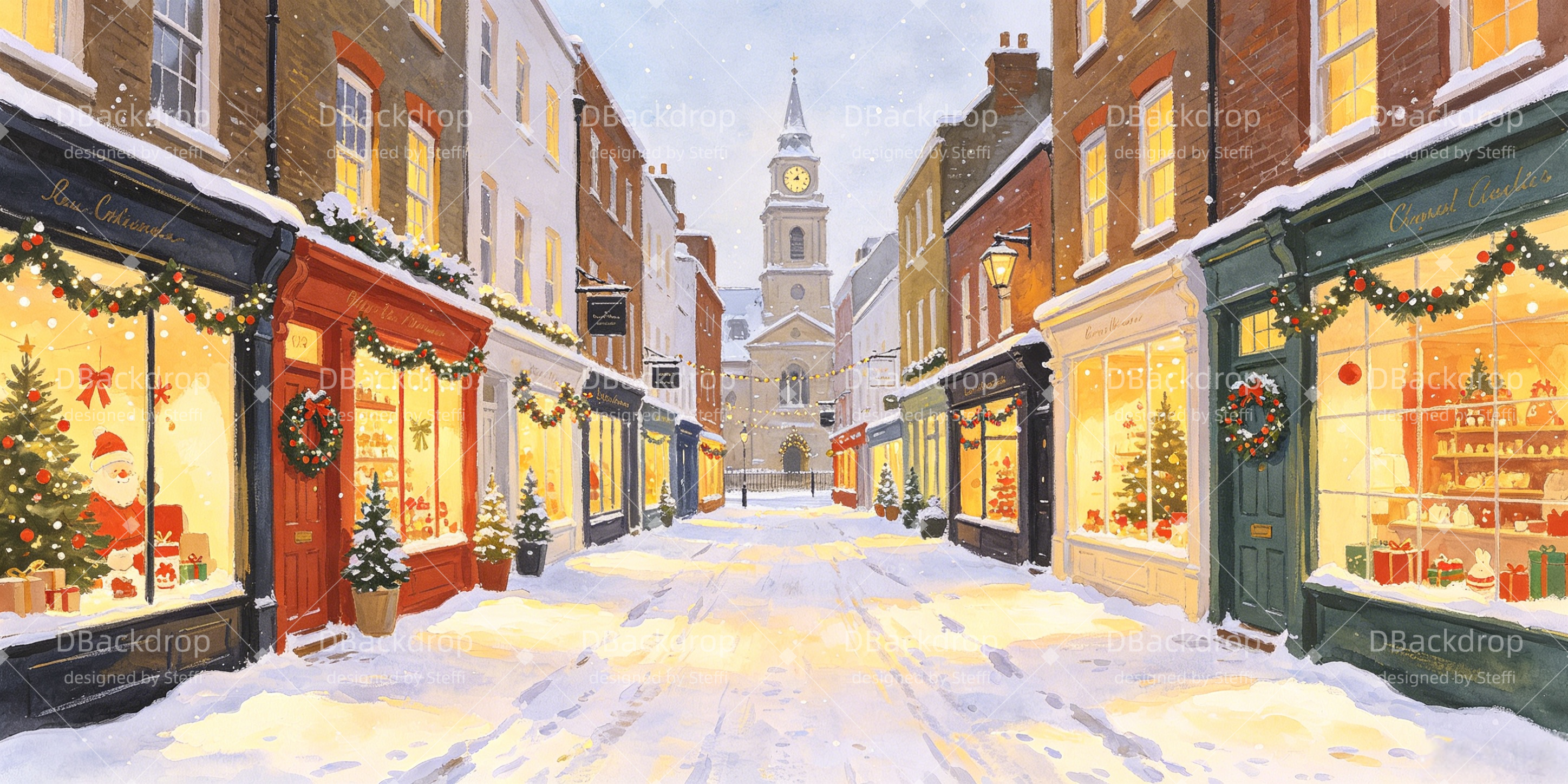 Movie Theater Backdrop Christmas Shopping Street Christmas UK Stage Backdrops CSH66-T70