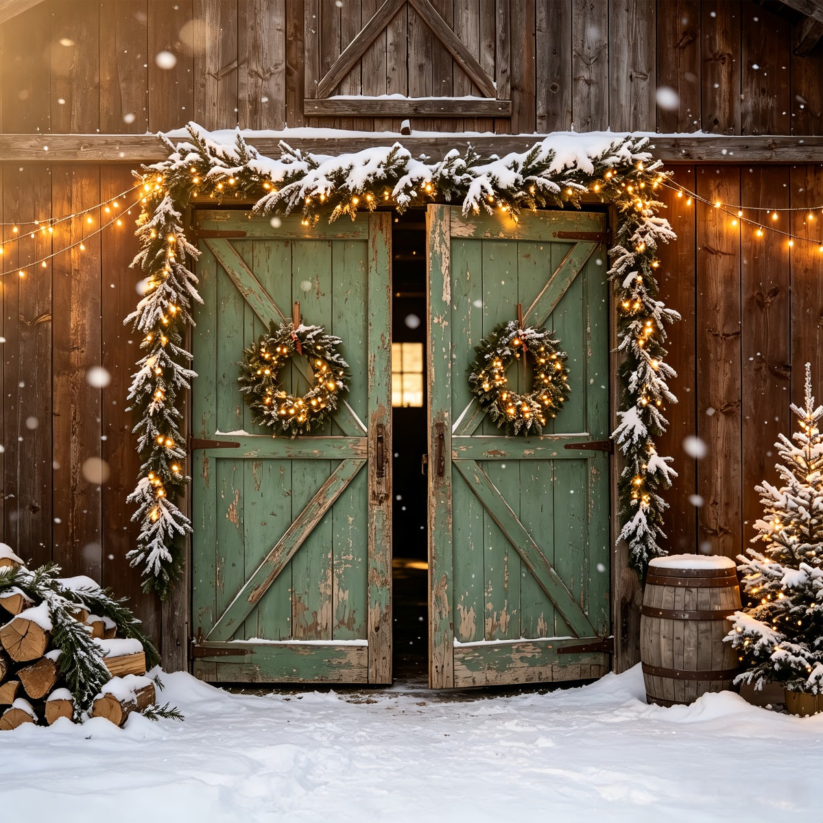 Rustic Christmas Backdrops Wood Barn Door Decor Photography Christmas Backdrops UK CSH68-100