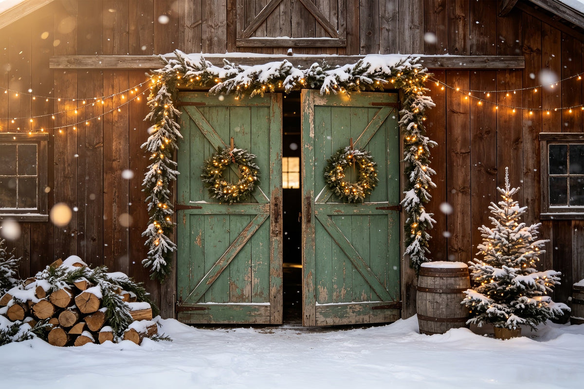 Rustic Christmas Backdrops Wood Barn Door Decor Photography Christmas Backdrops UK CSH68-100