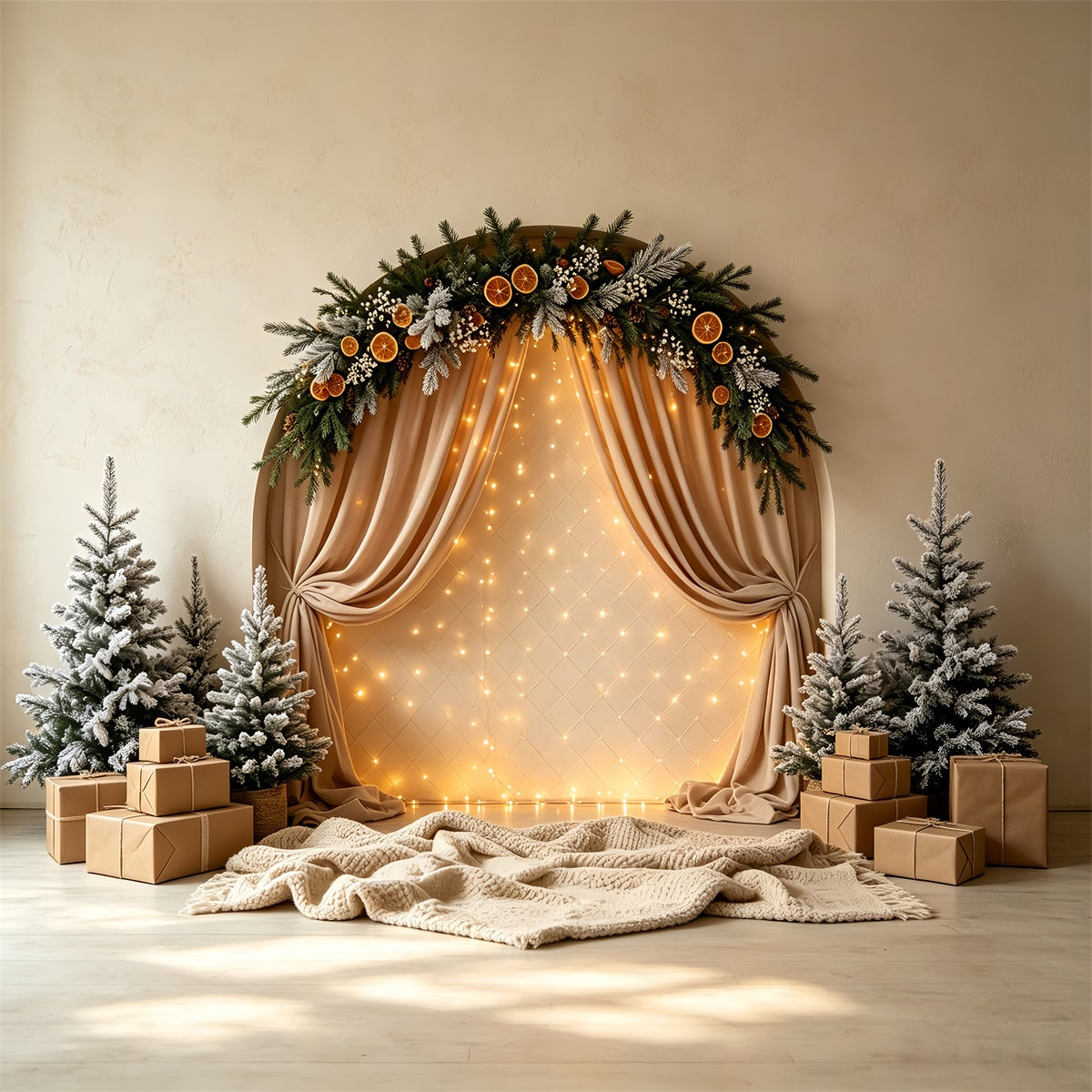 Christmas Lights Backdrop Frosted Arch Garland Curtain Backdrop Christmas UK CSH68-56