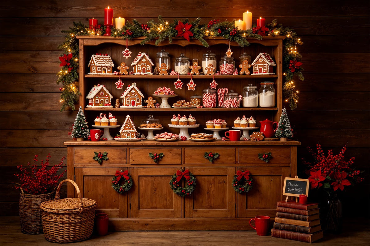 Christmas Bakery Backdrop Gingerbread Candy Cabinet Christmas Photography Backdrops UK CSH68-59