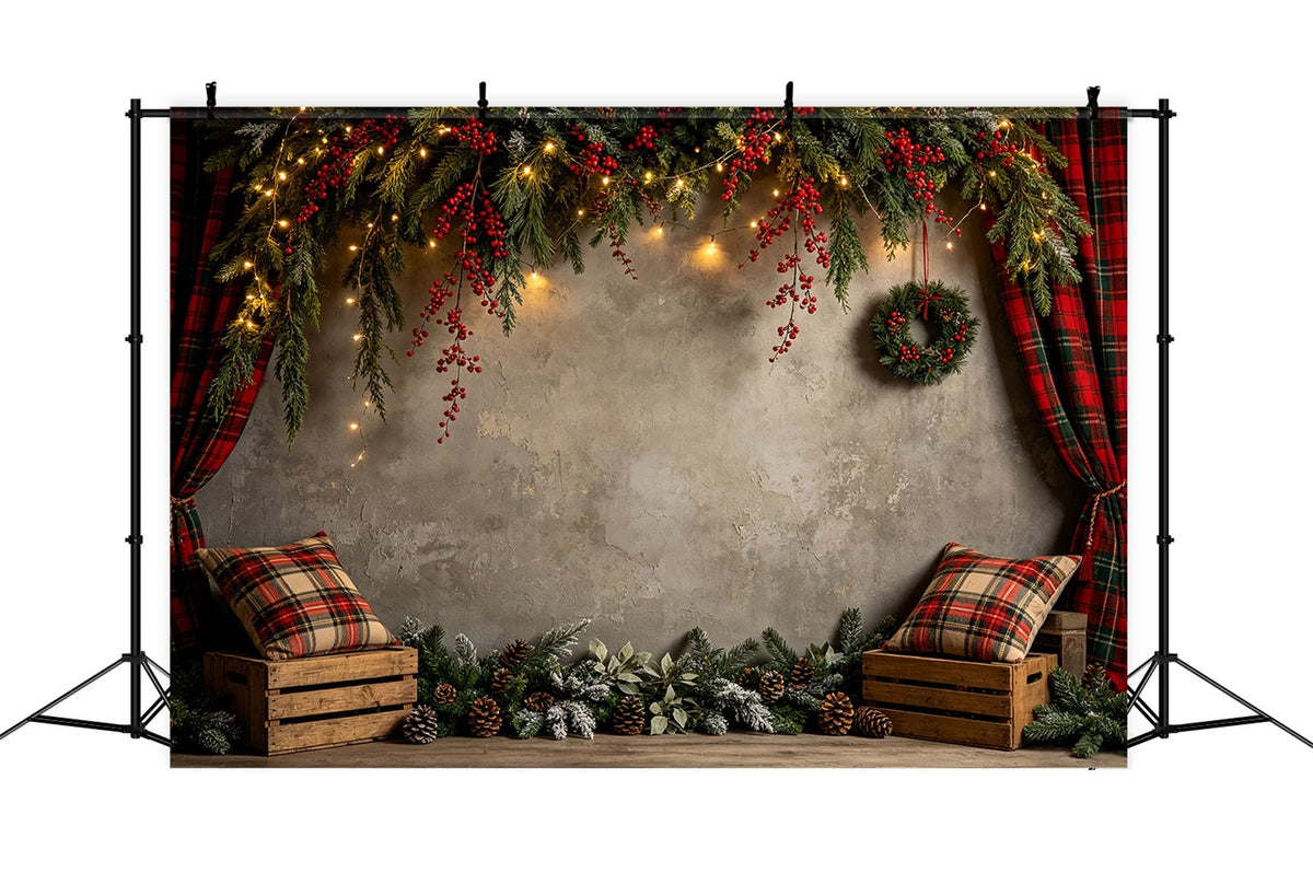 Christmas Wall Backdrop Rustic Plaid Garland Wall Photo Backdrop Christmas UK CSH68-60