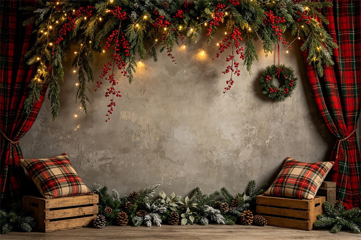 Christmas Wall Backdrop Rustic Plaid Garland Wall Photo Backdrop Christmas UK CSH68-60