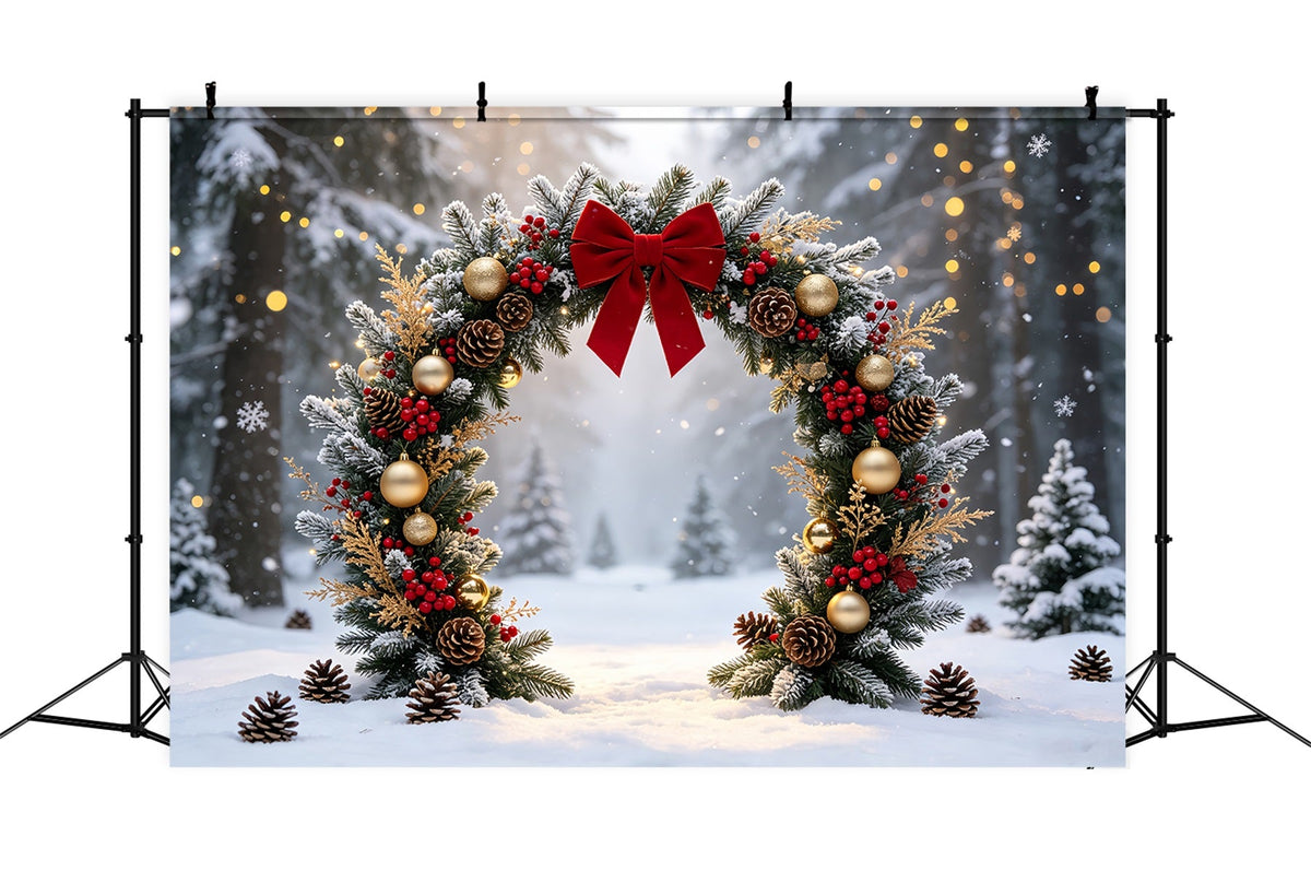 Christmas Wreath Backdrop Snowy Forest Garland Arch Photography Christmas Backdrops UK CSH68-63