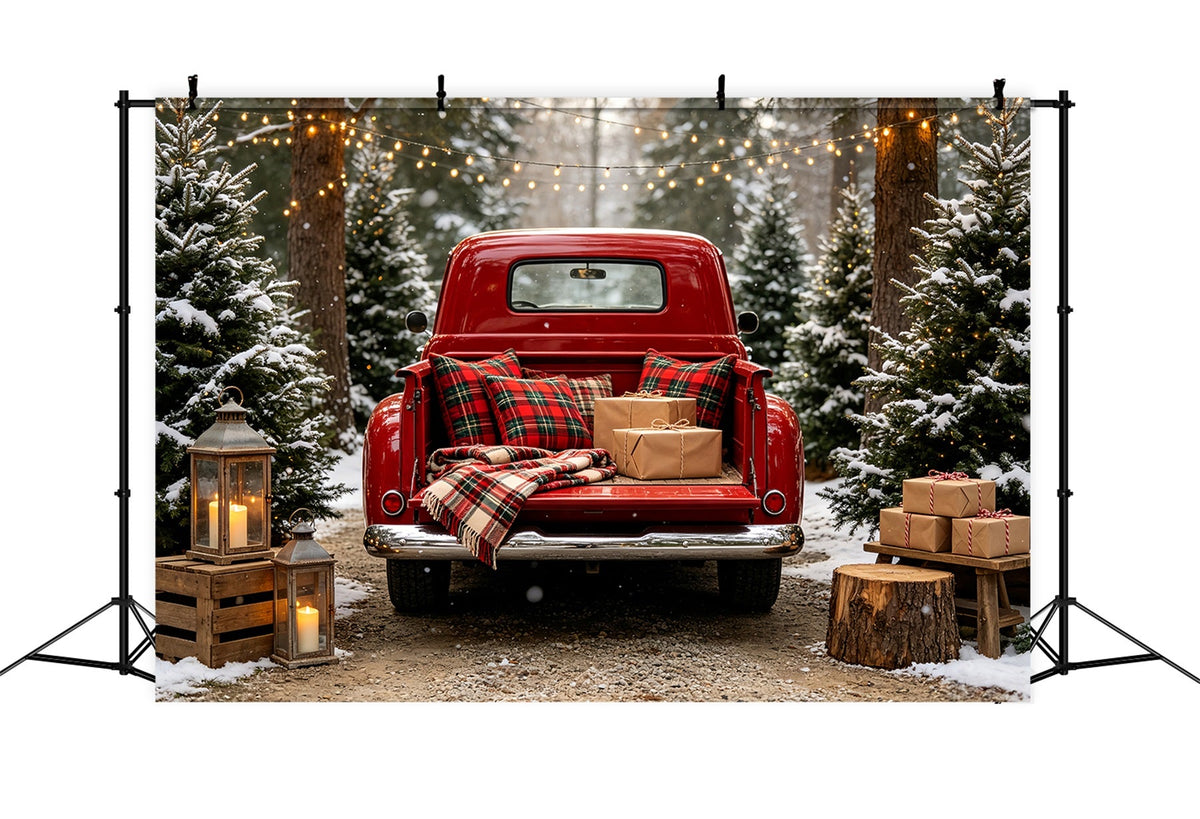 Christmas Truck Backdrop Red Plaid Truck Forest Large Christmas Backdrop UK CSH68-64