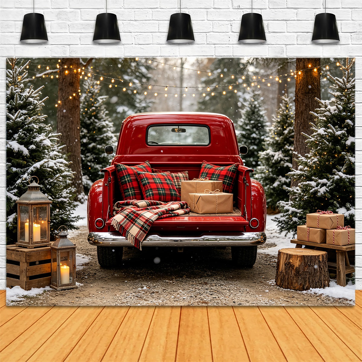 Christmas Truck Backdrop Red Plaid Truck Forest Large Christmas Backdrop UK CSH68-64