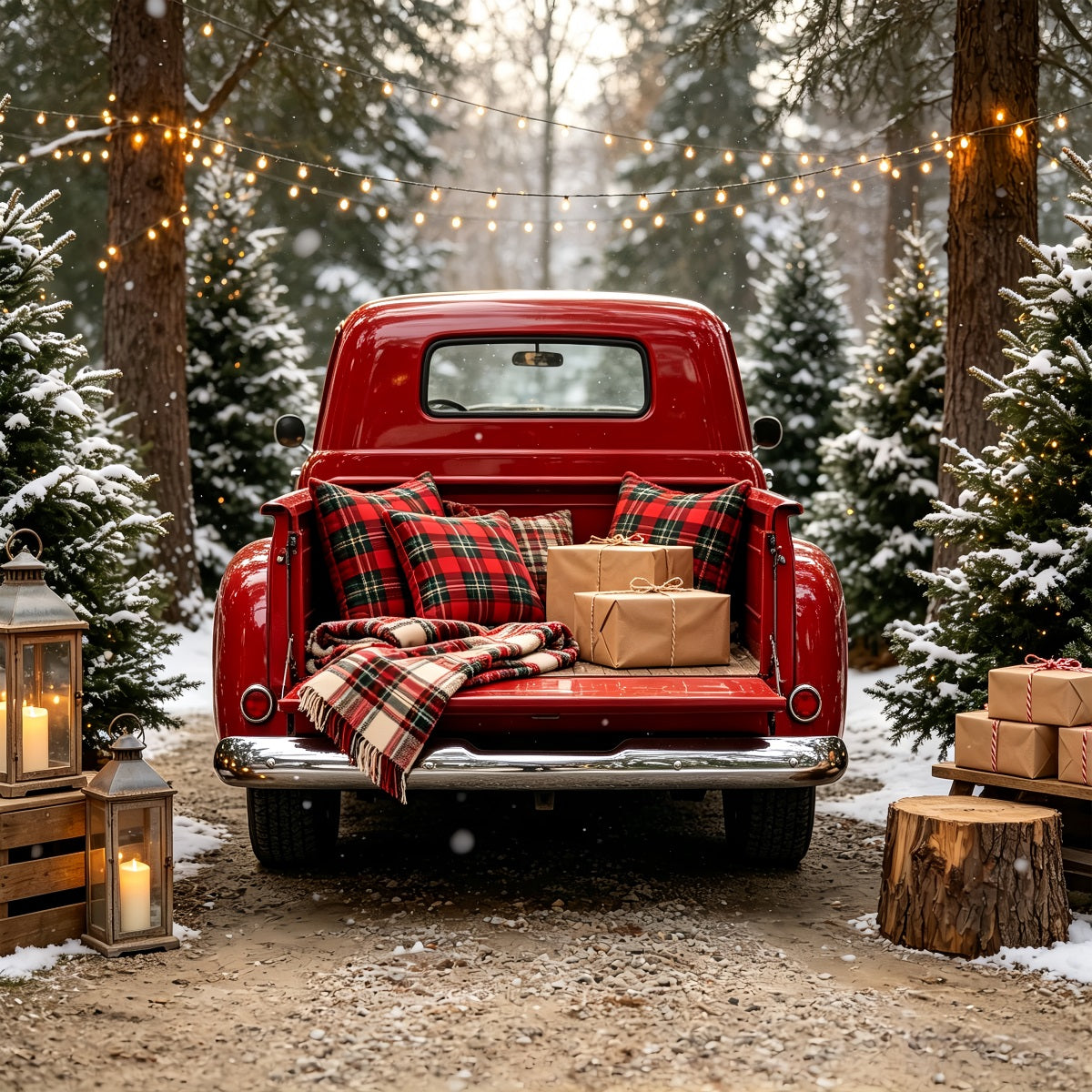 Christmas Truck Backdrop Red Plaid Truck Forest Large Christmas Backdrop UK CSH68-64