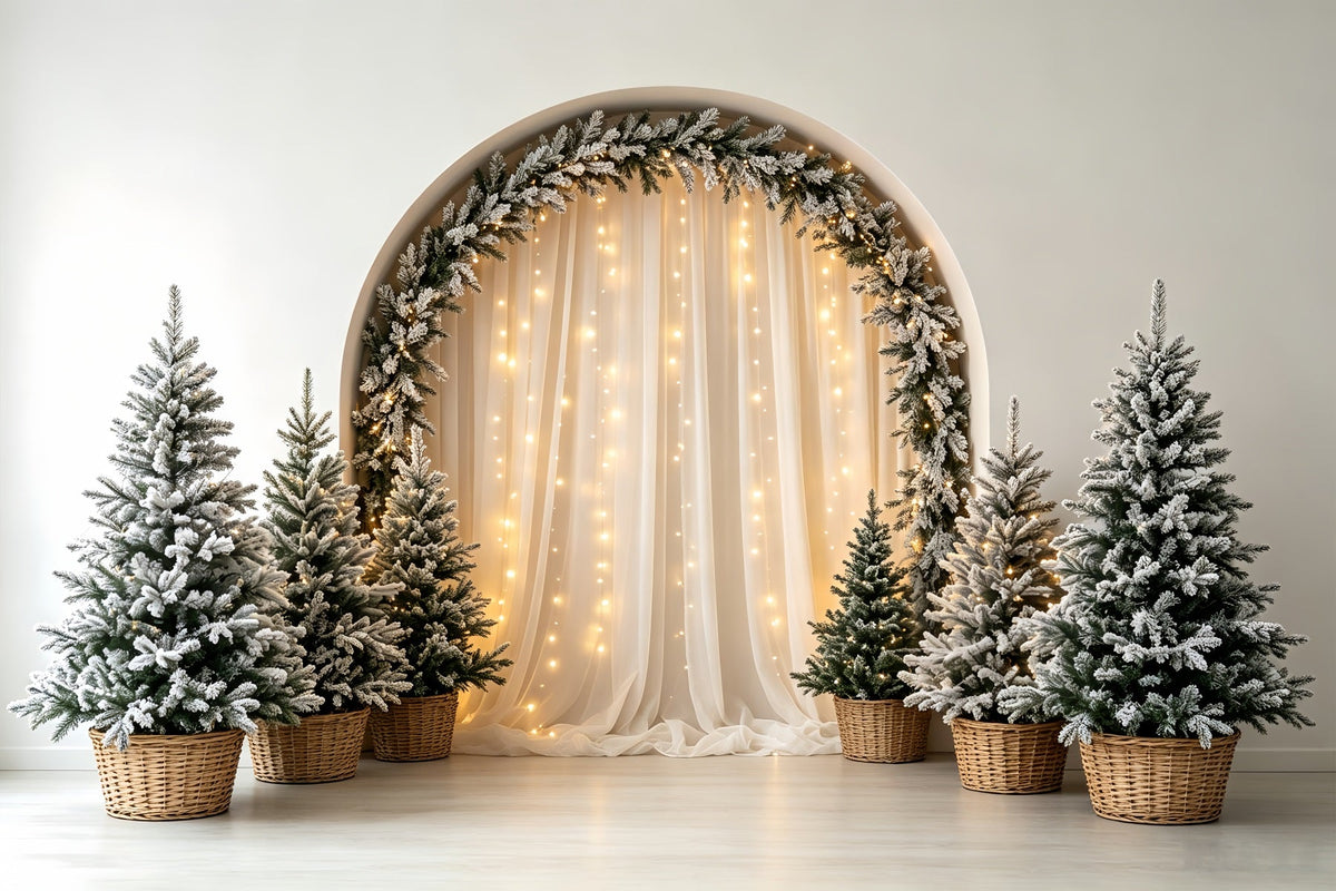 Boho Christmas Backdrop Frosted Arch Pine Trees Photography Christmas Backdrop UK CSH68-66