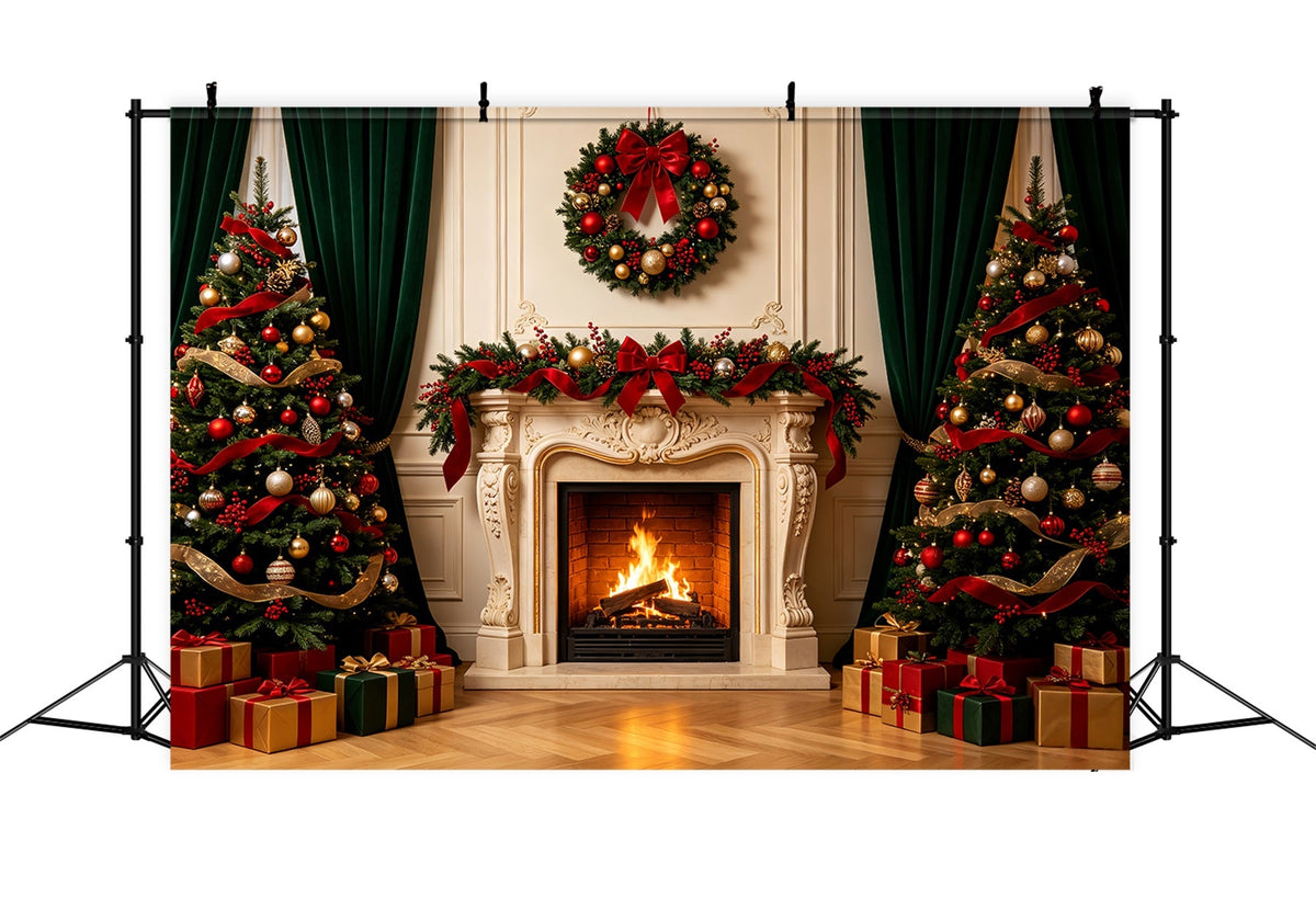 Christmas Fireplace Backdrop Elegant Wall Mantel Photography Backdrops Christmas UK CSH68-67
