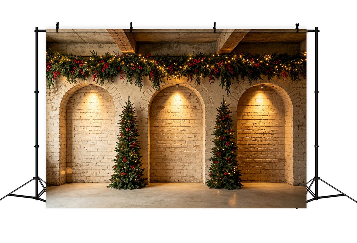 Christmas Wall Backdrop Brick Arch Garland Trees Photo Backdrops Christmas UK CSH68-68