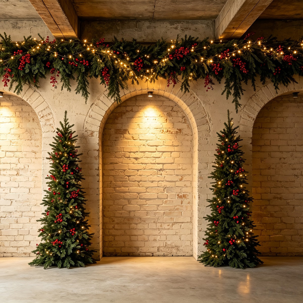 Christmas Wall Backdrop Brick Arch Garland Trees Photo Backdrops Christmas UK CSH68-68