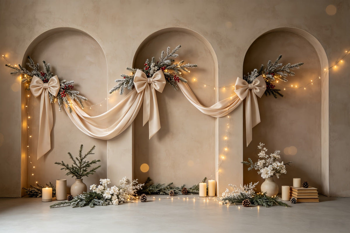 Boho Christmas Backdrop Elegant Arch Ribbon Decor Photo Christmas Backdrops UK CSH68-75